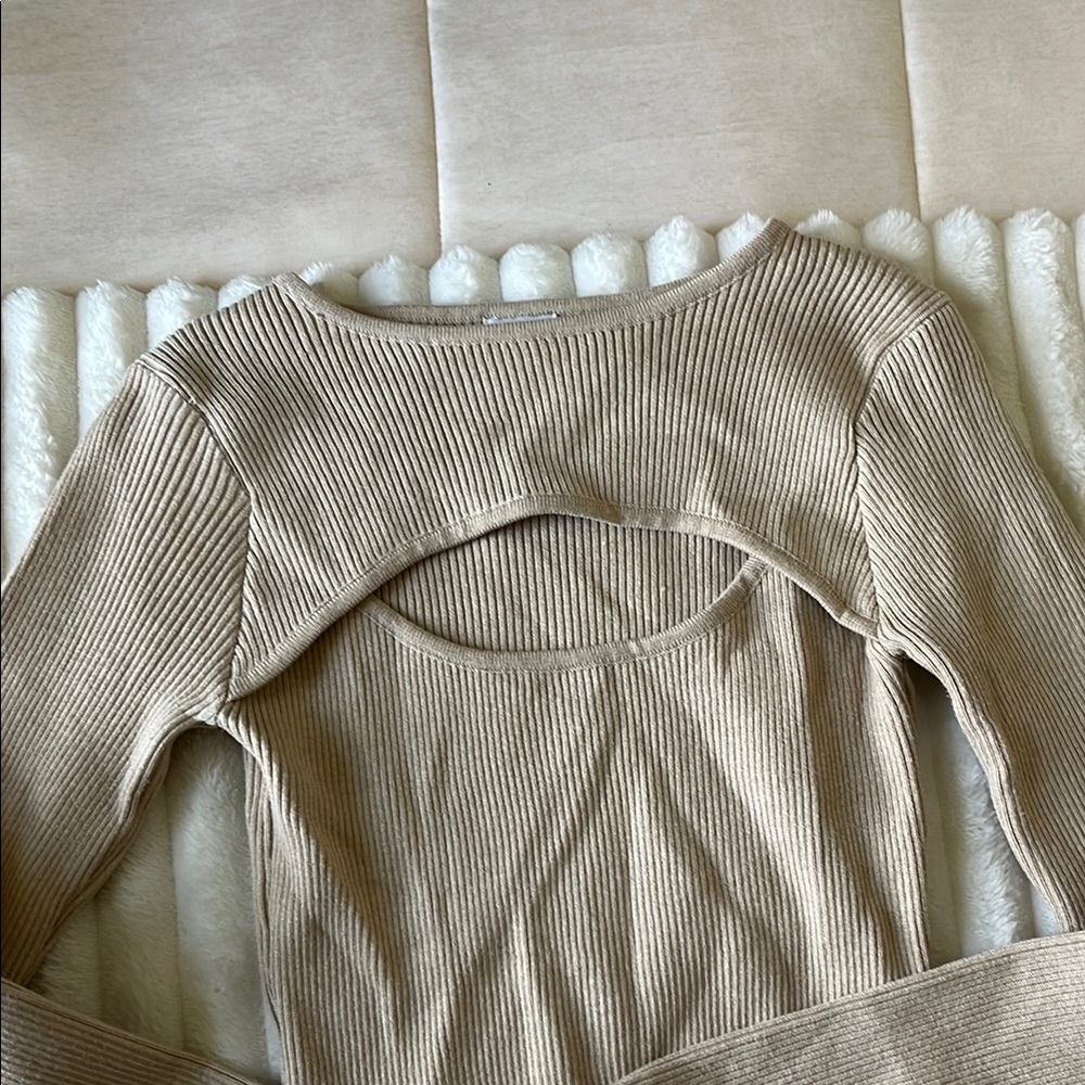 Princess Polly Tan Knit Blouse Casual Cropped Style - Picture 2 of 4